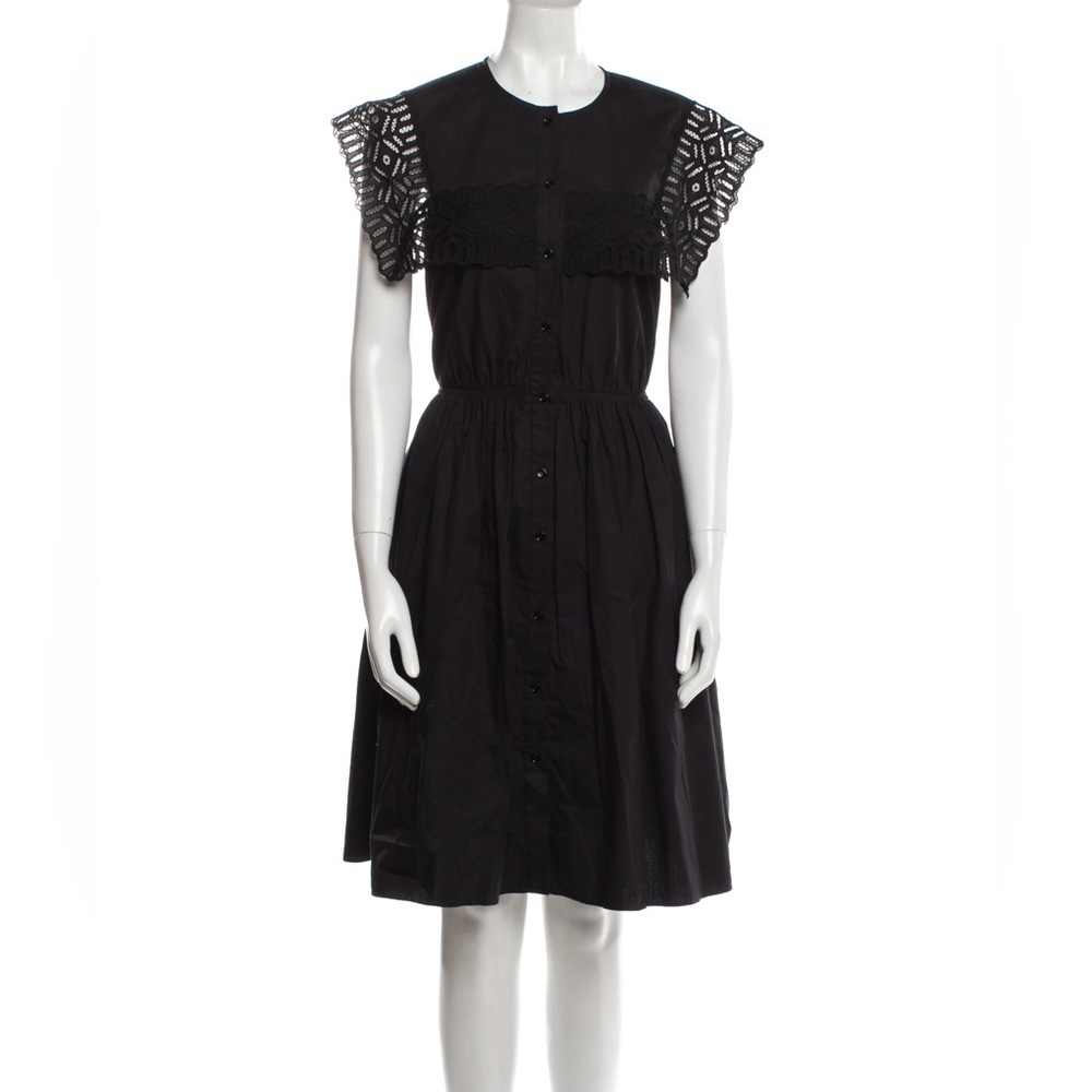 SANDRO Black Lidwine Lace Cotton Poplin Elastic Waist Shirt-Dress in Black